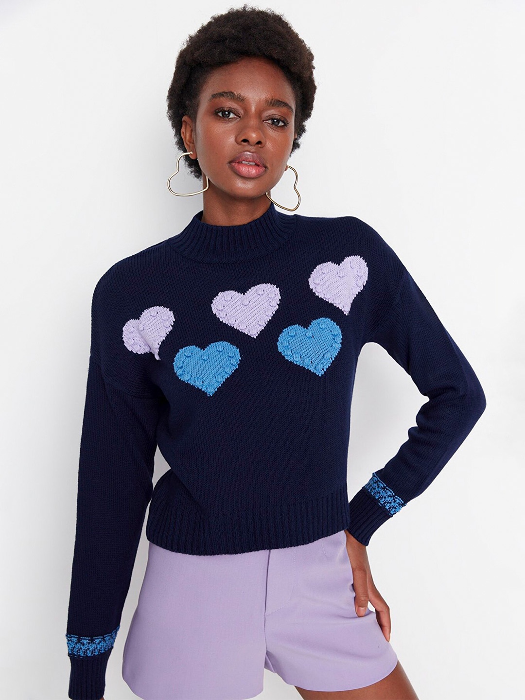 

Trendyol Women Navy Blue Quirky Printed Pullover