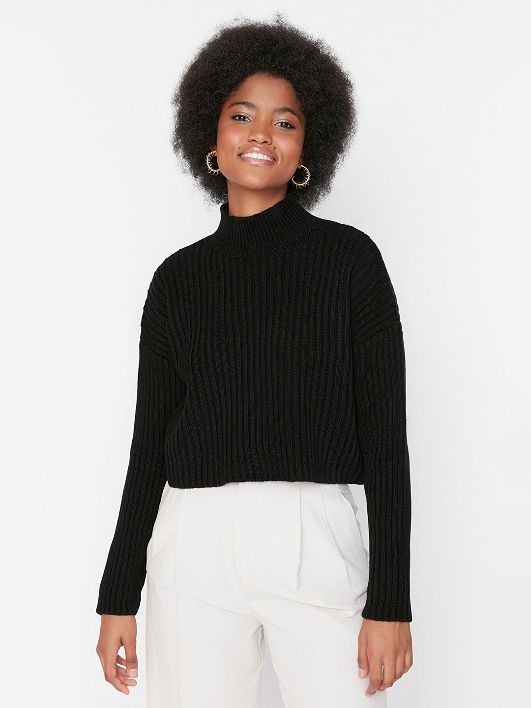

Trendyol Women Black Ribbed Pullover