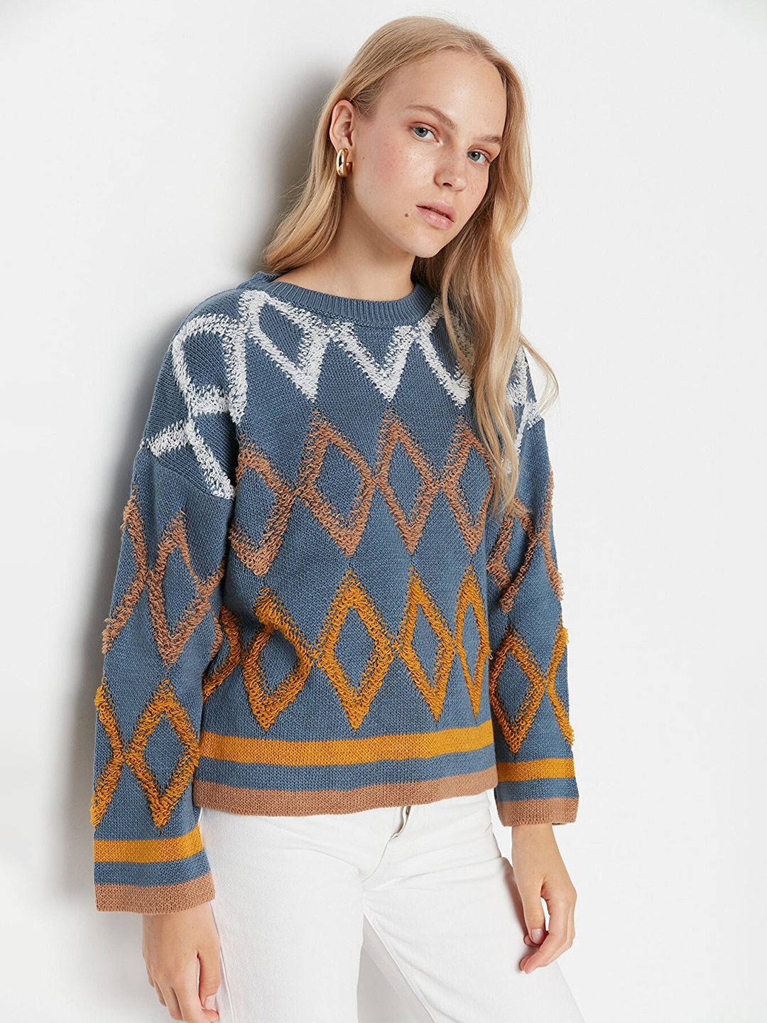 

Trendyol Women Blue Printed Pullover