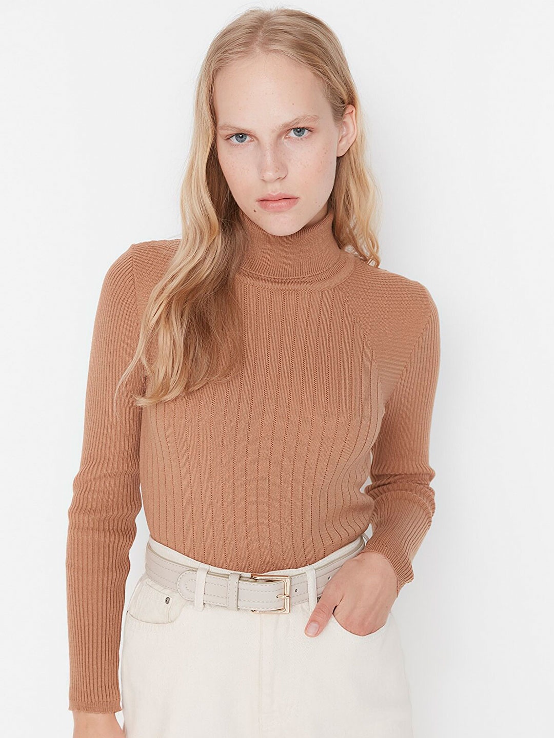 Trendyol Women Beige Cable Knit Pullover