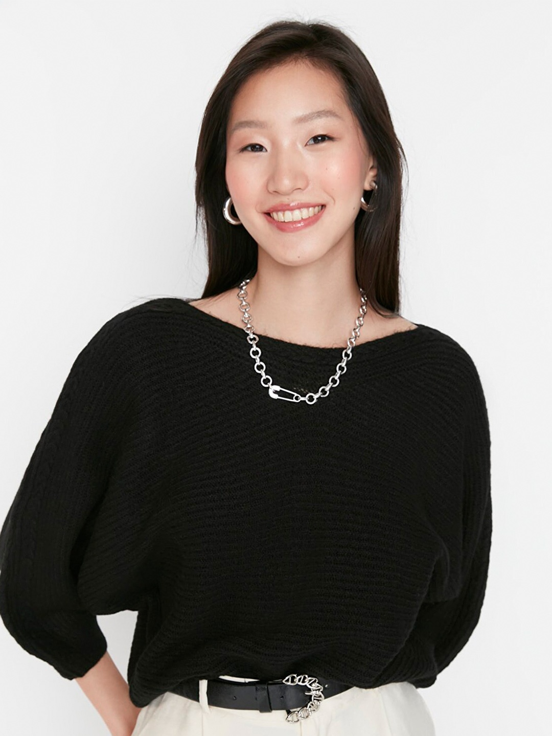 

Trendyol Women Black Boat Neck Pullover Sweater