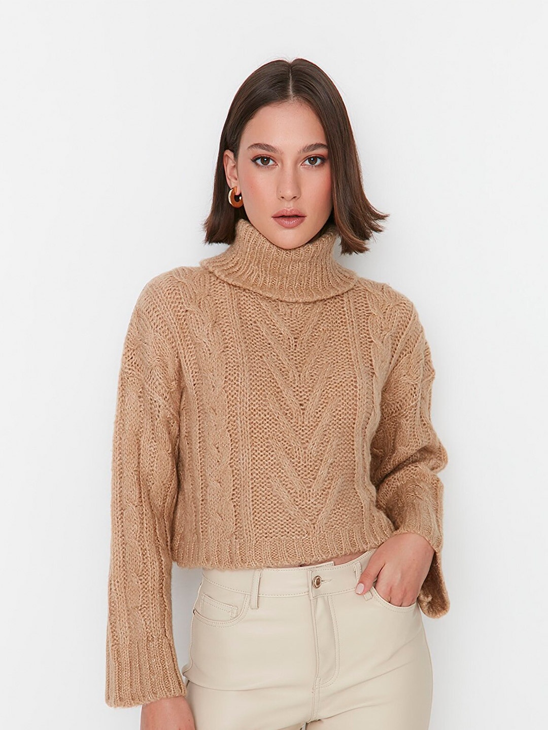 

Trendyol Women Camel Brown Cable Knit Pullover Sweater