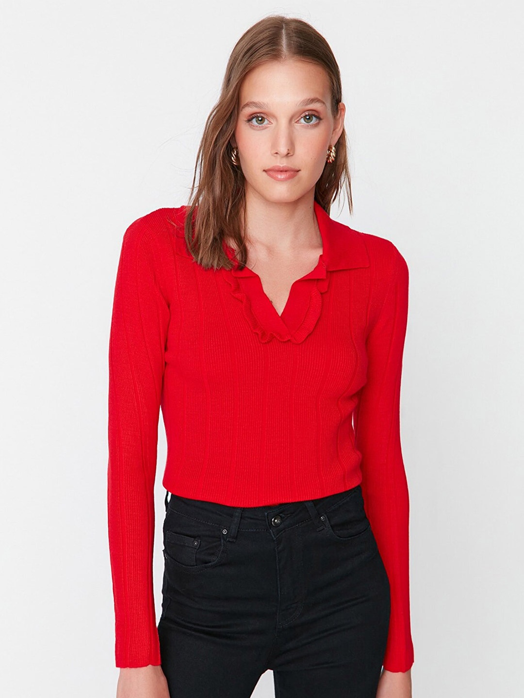 Trendyol Women Red Pure Pullover Acrylic Sweater