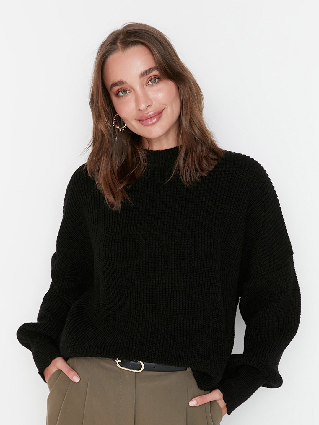 

Trendyol Women Black Solid Acrylic Pullover Sweater
