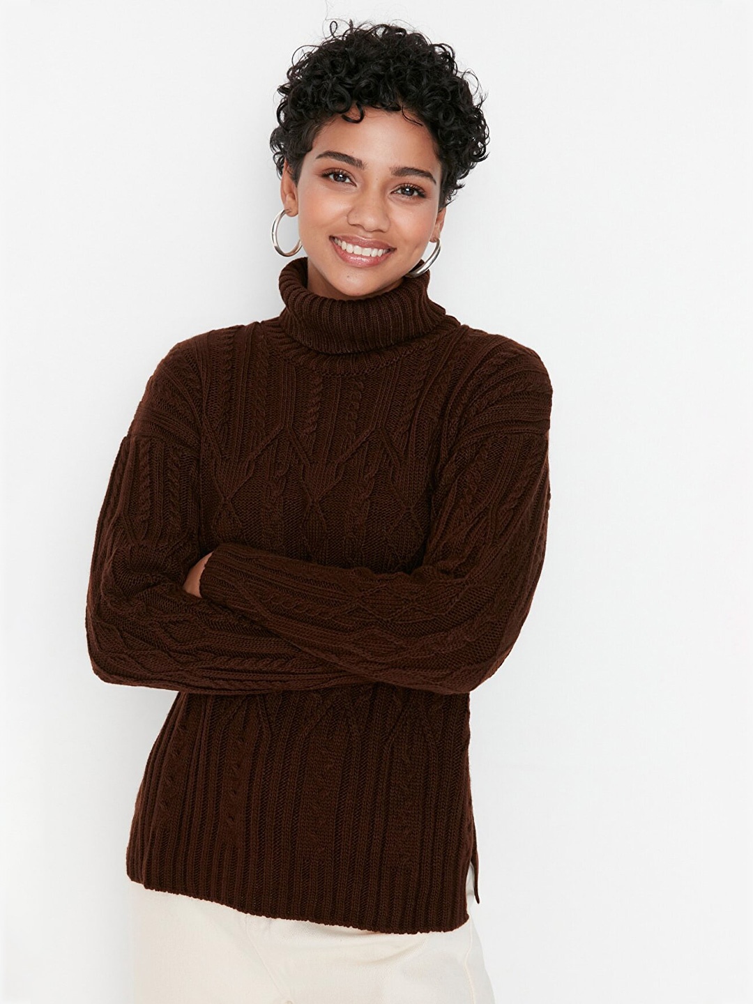 

Trendyol Women Brown Cable Knit Acrylic Pullover Sweater