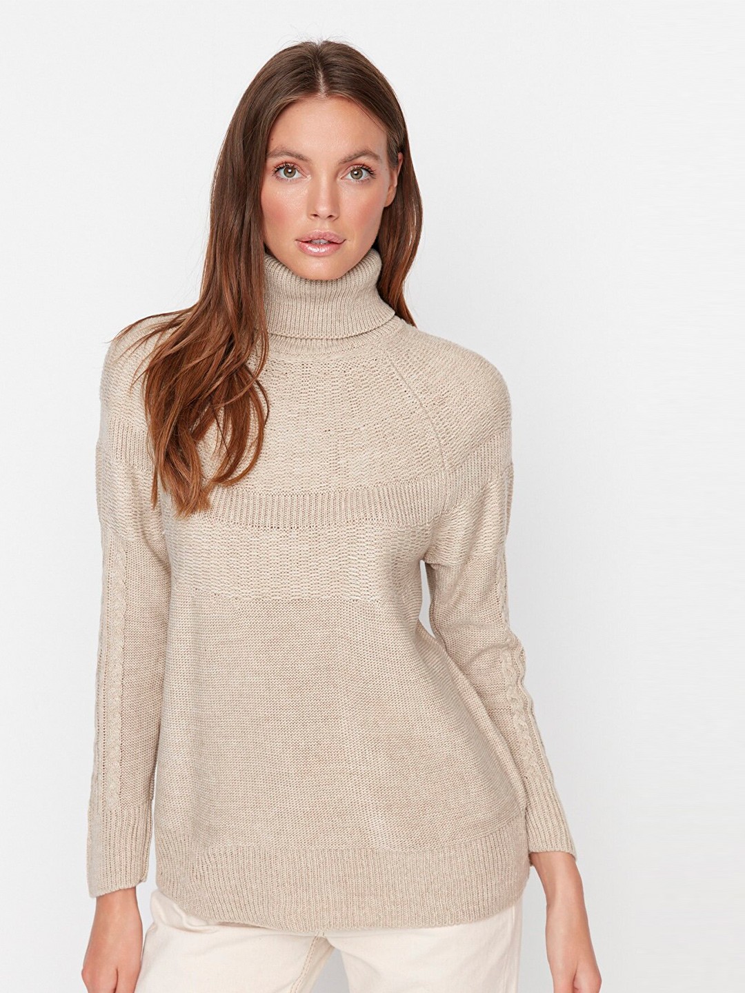 

Trendyol Women Beige Cable Knit Acrylic Pullover Sweater