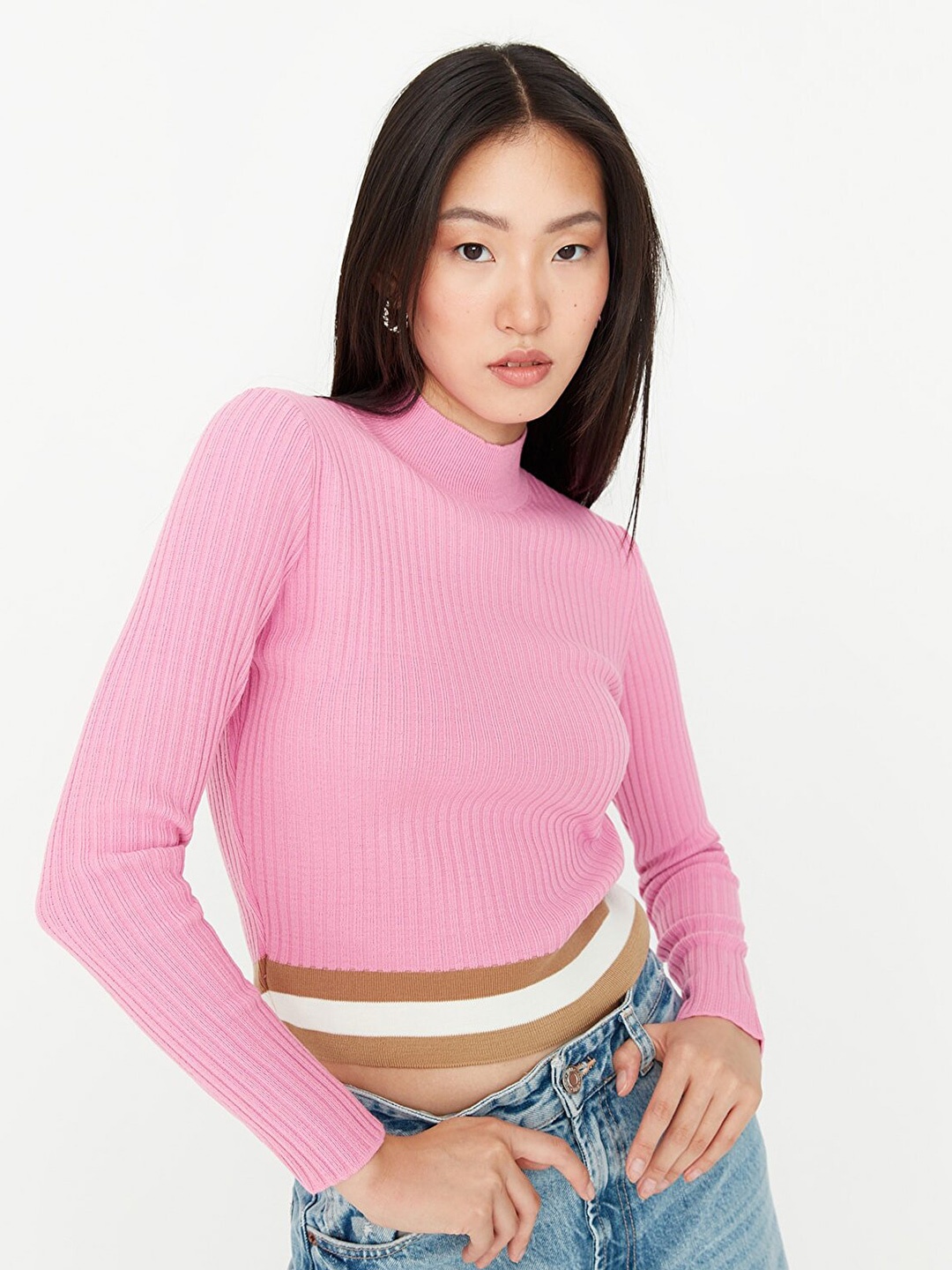 

Trendyol Women Ribbed Pullover Acrylic Sweater, Pink