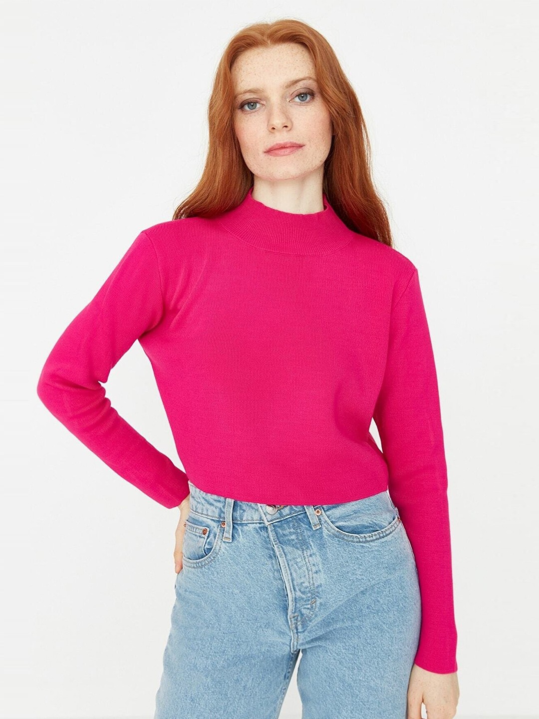 

Trendyol Women Fuchsia Pink Solid Pullover
