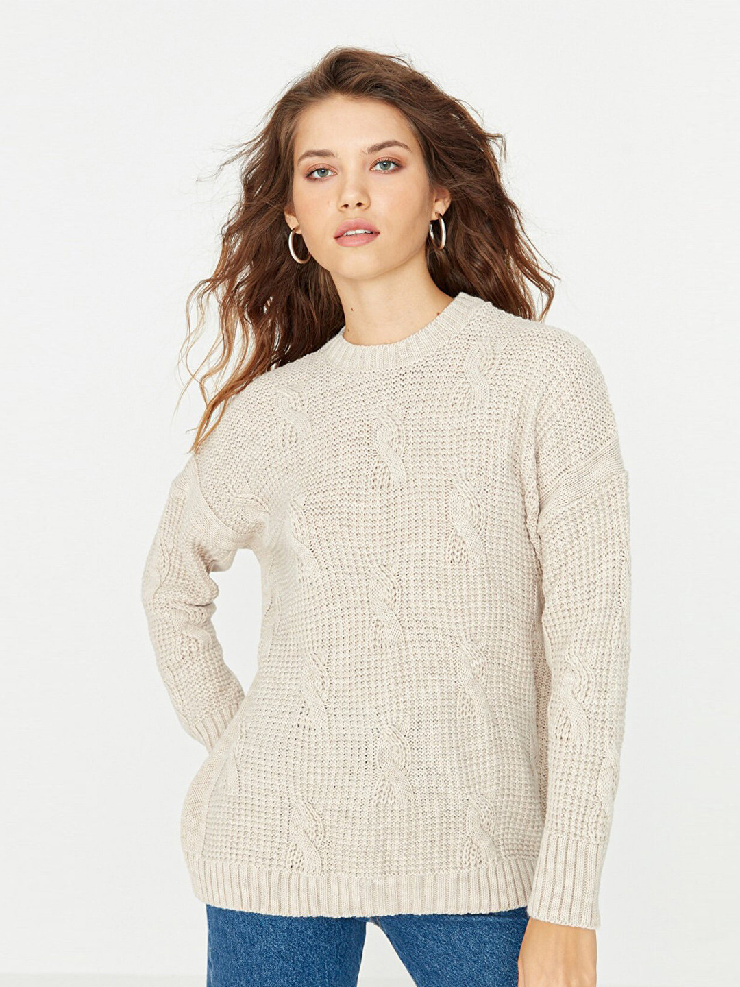 

Trendyol Women Beige Cable Knit Pullover