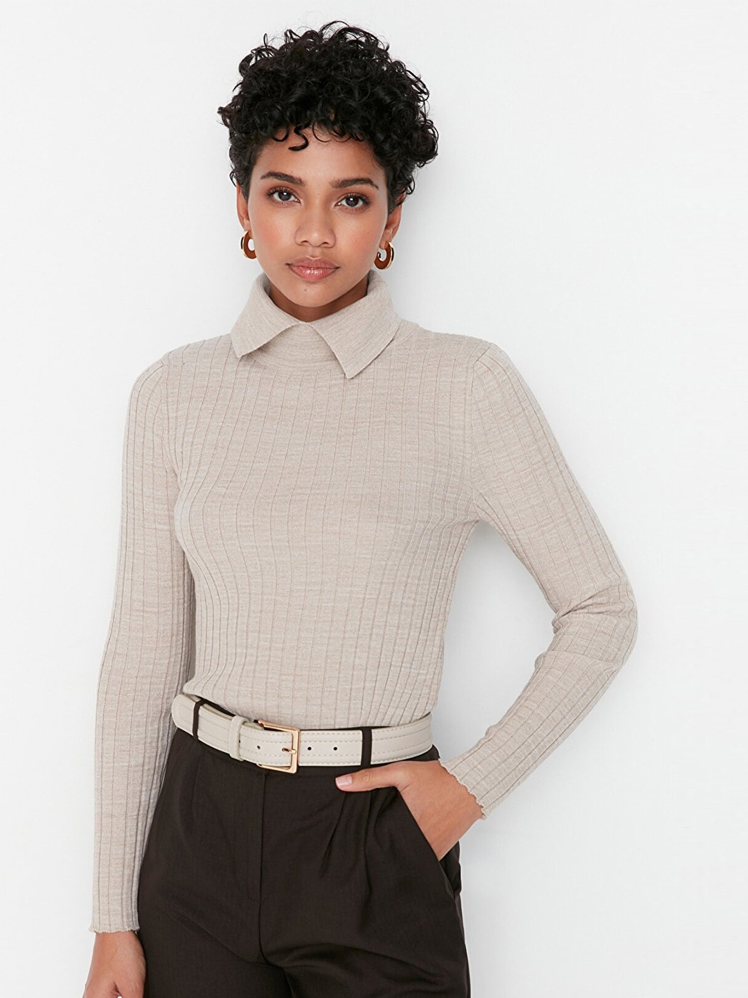 

Trendyol Women Beige Solid Acrylic Pullover