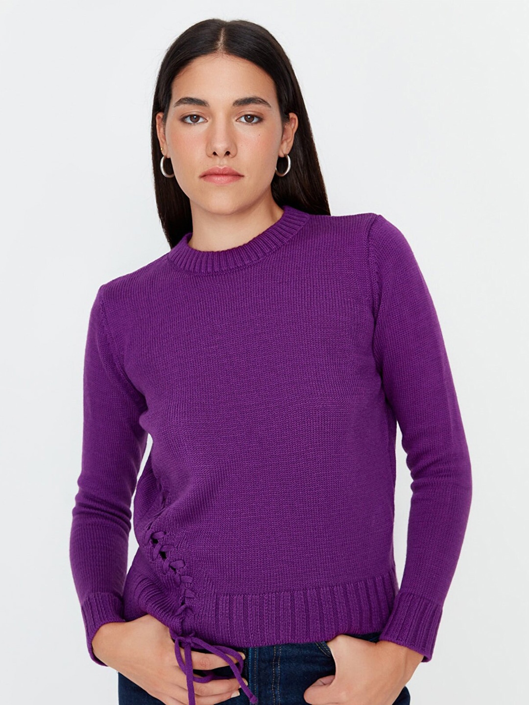 

Trendyol Women Purple Solid Acrylic Pullover