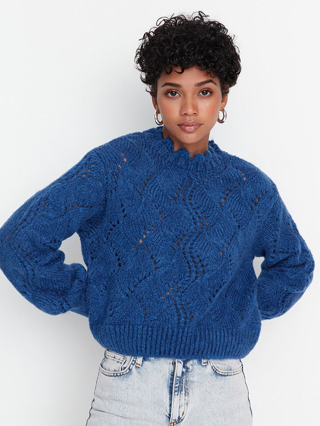 

Trendyol Women Blue Cable Knit Pullover