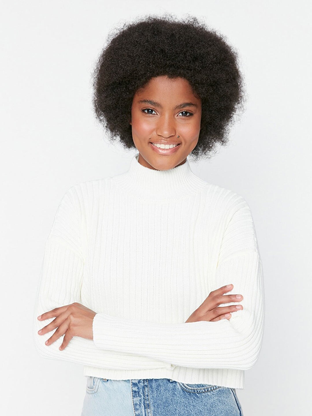 

Trendyol Women Off White Ribbed Pullover