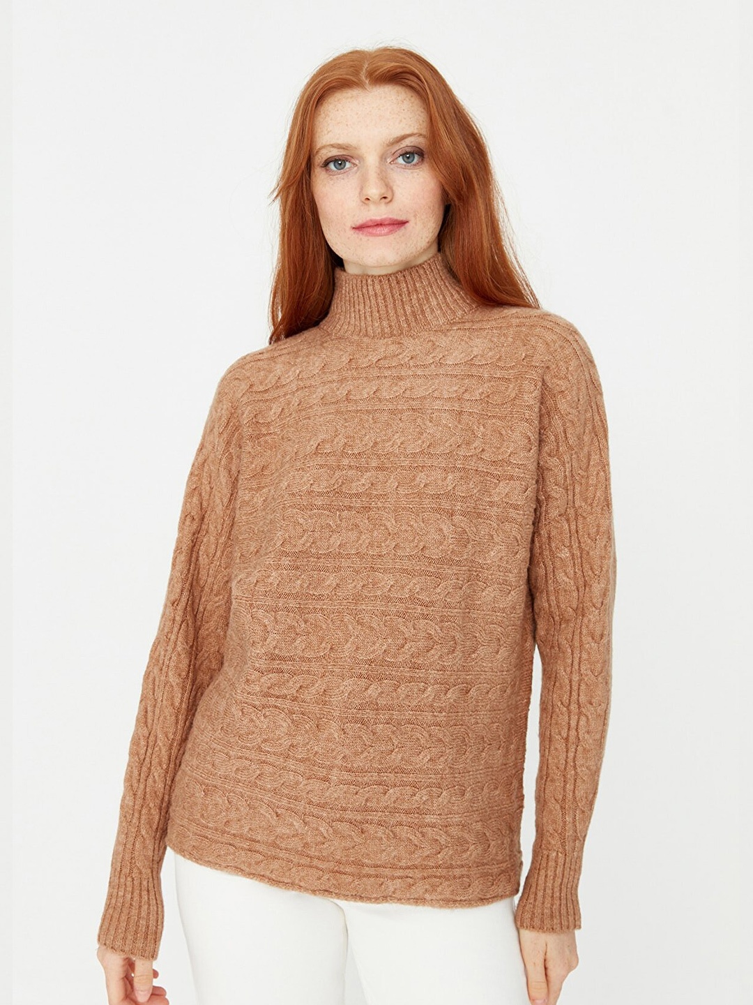 

Trendyol Women Brown Cable Knit Pullover