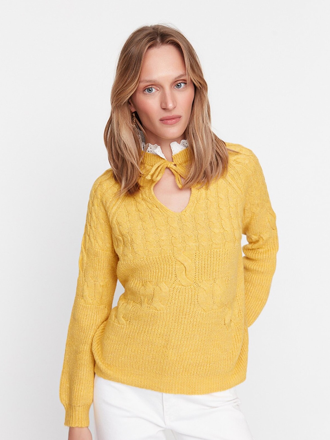 

Trendyol Women Yellow Cable Knit Pullover