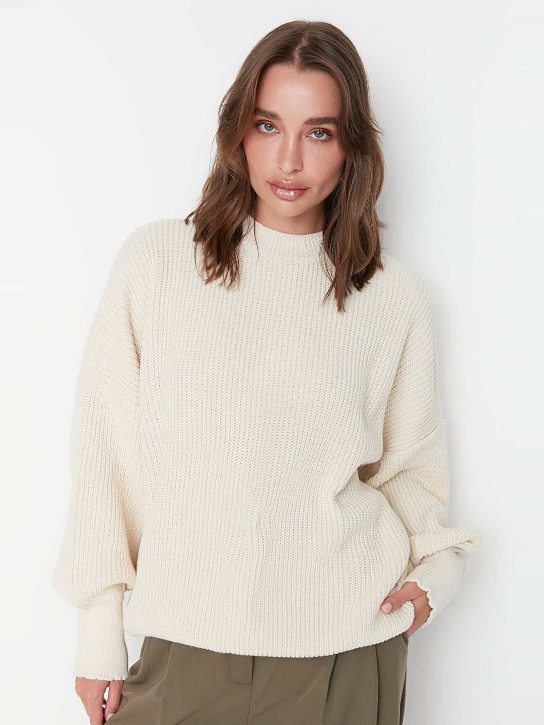 

Trendyol Women Off White Pullover Sweater