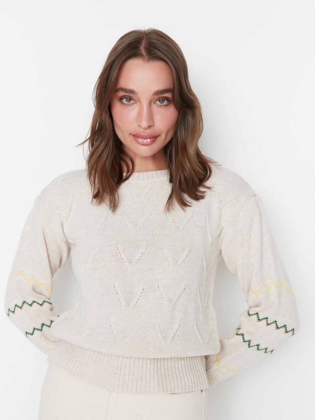 

Trendyol Women Off White Pullover Sweater