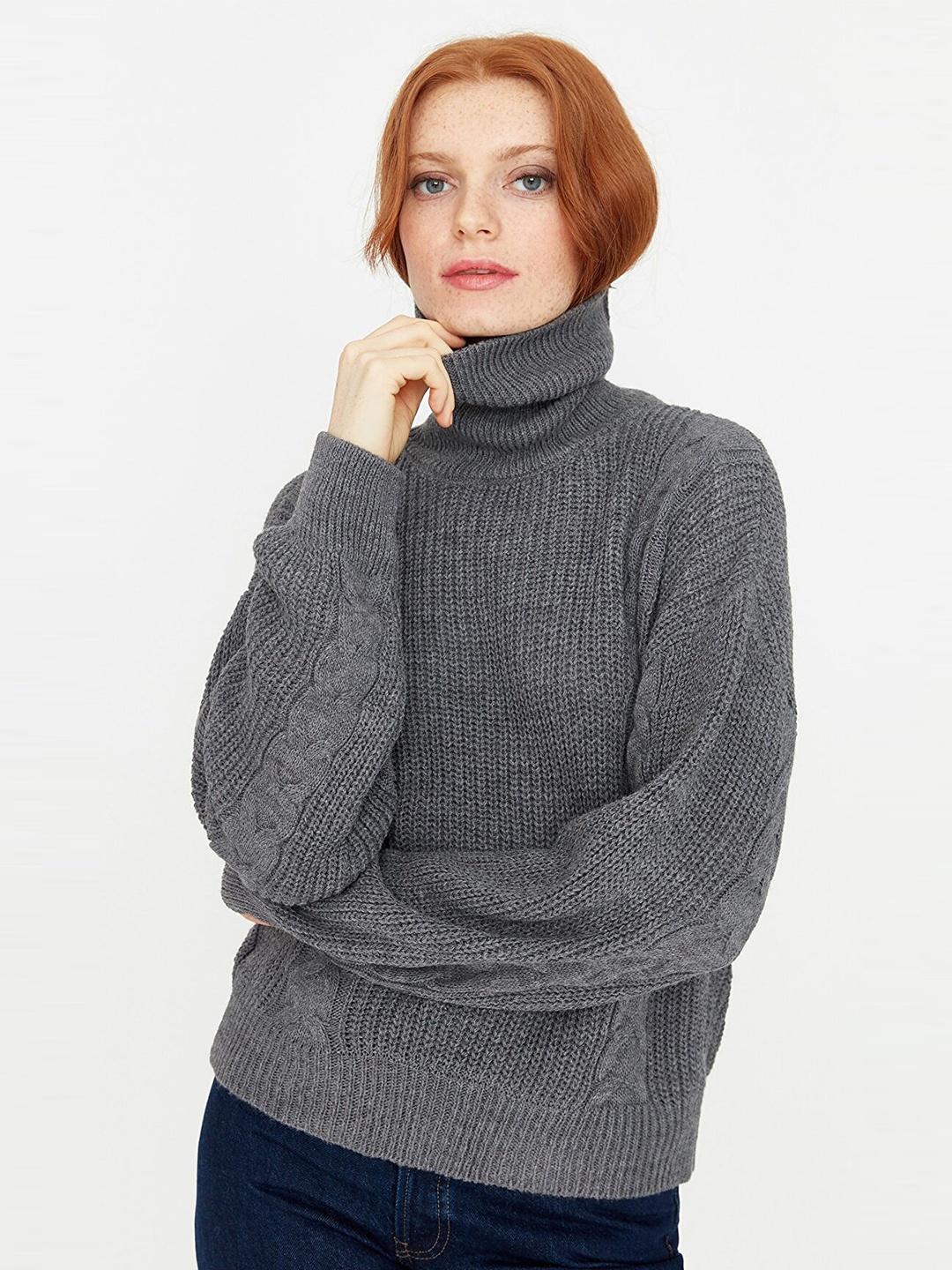 

Trendyol Women Charcoal Ribbed Pullover Acrylic Sweater