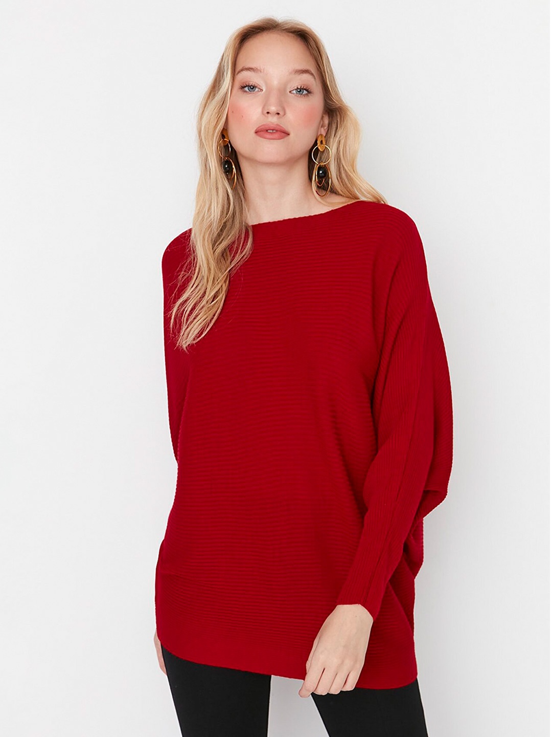 

Trendyol Women Red Ribbed Pullover Acrylic Sweater