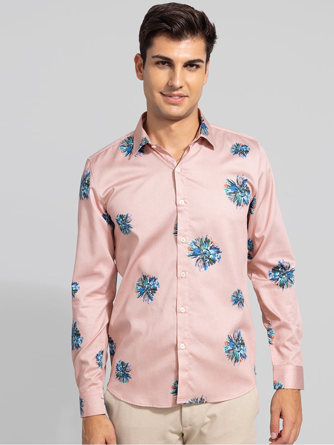 

Snitch Men Slim Fit Printed Cotton Casual Shirt, Pink