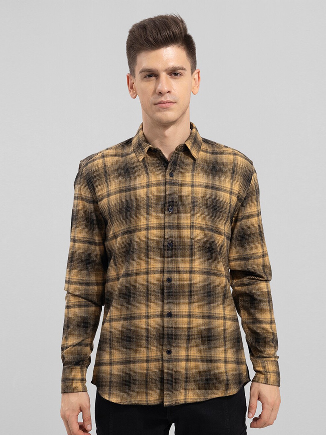 

Snitch Men Mustard Slim Fit Tartan Checks Cotton Casual Shirt