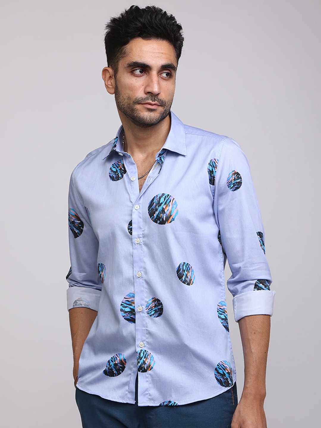 

Snitch Men Slim Fit Printed Cotton Casual Shirt, Blue