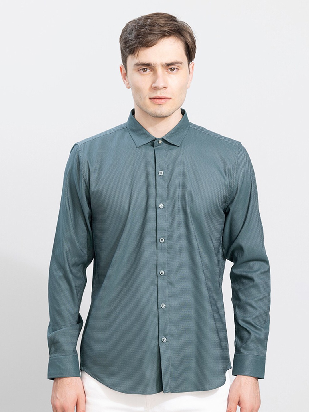 

Snitch Men Slim Fit Horizontal Stripes Cotton Casual Shirt, Green