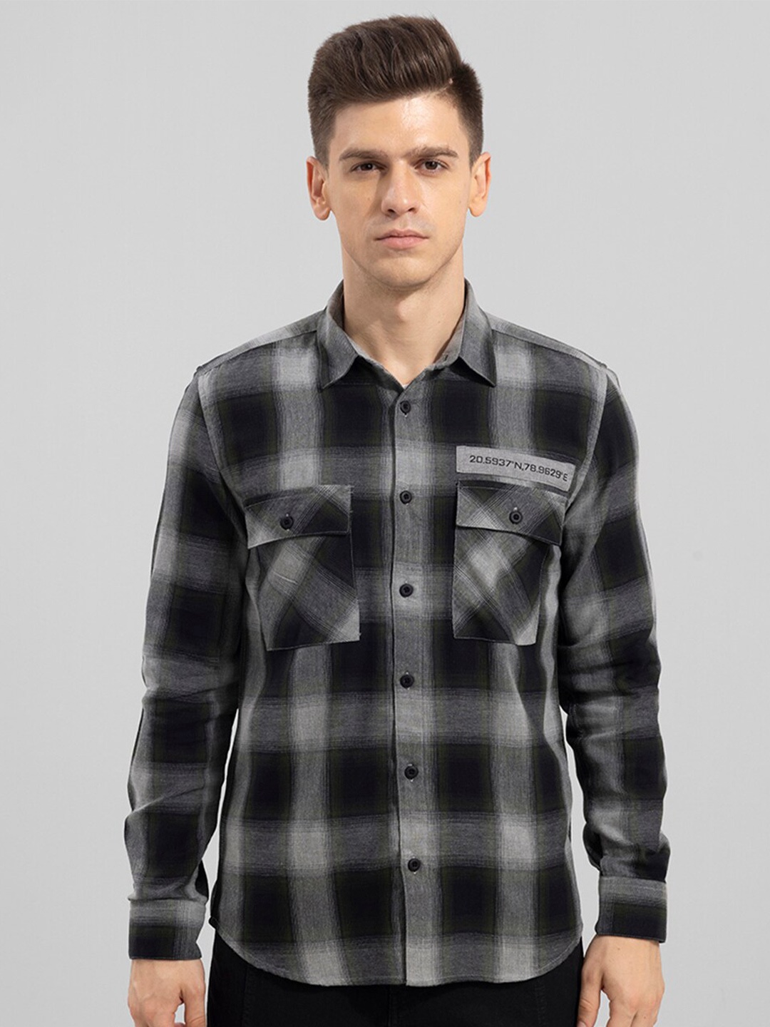 

Snitch Men Slim Fit Tartan Checks Cotton Casual Shirt, Black