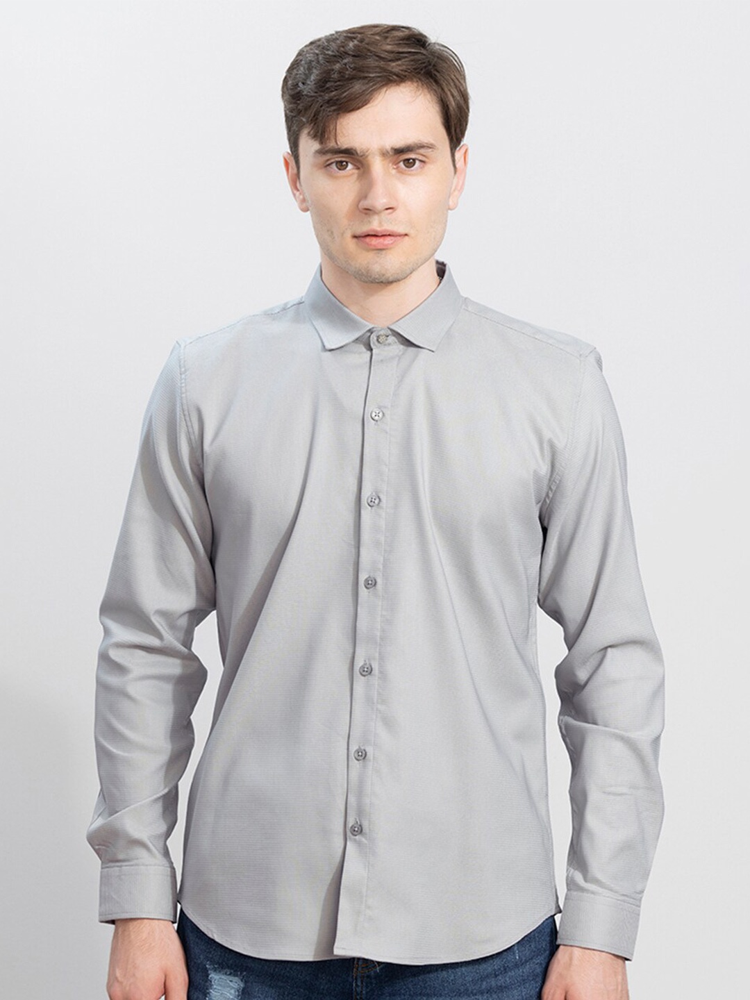 

Snitch Men Grey Slim Fit Cotton Casual Shirt
