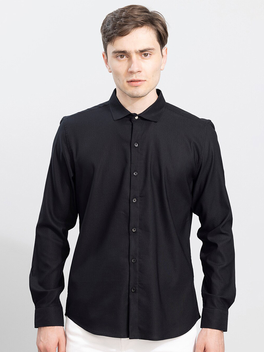 

Snitch Men Black Slim Fit Cotton Casual Shirt