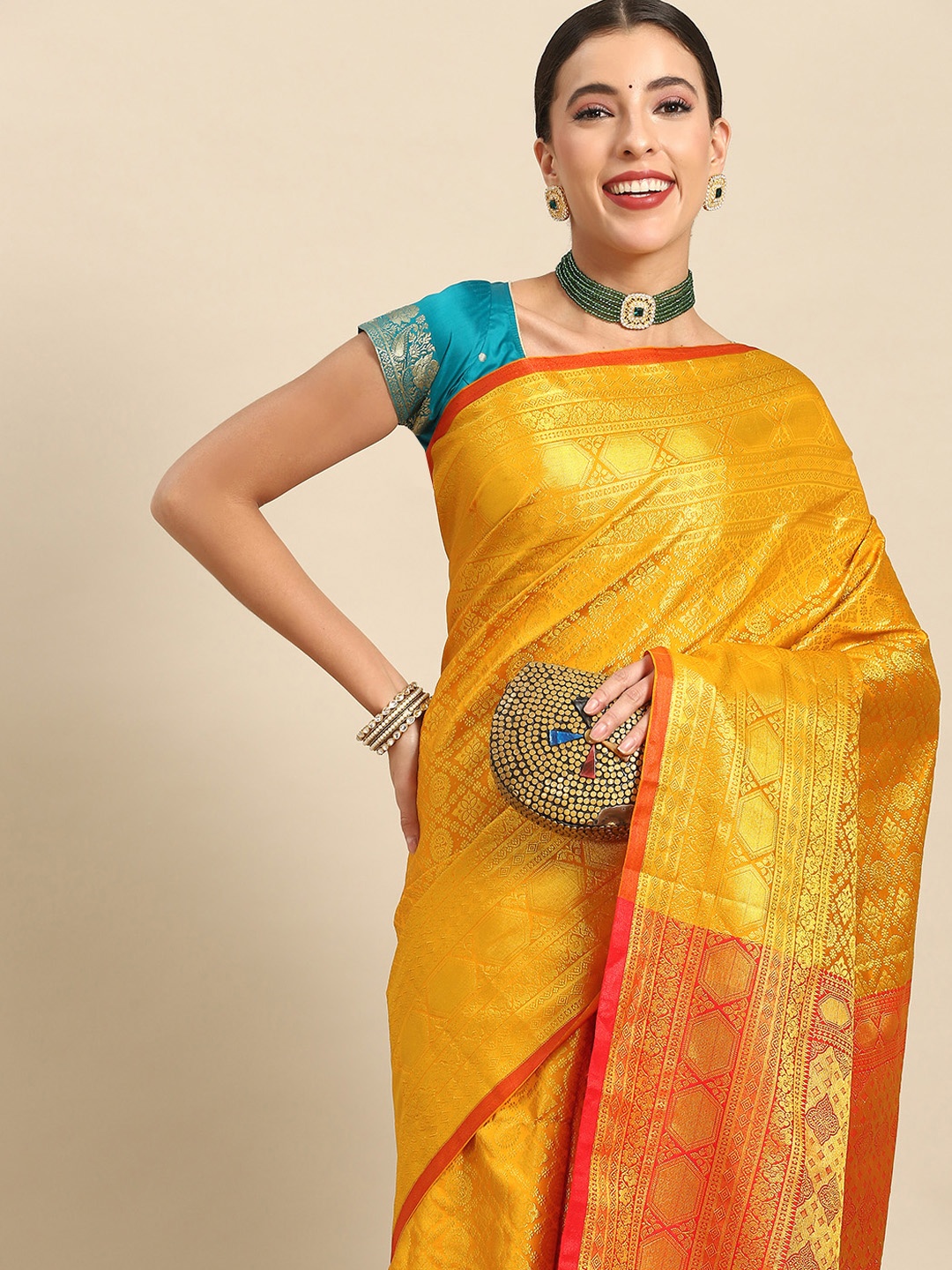 

Chhabra 555 Zari Silk Blend Banarasi Saree, Mustard