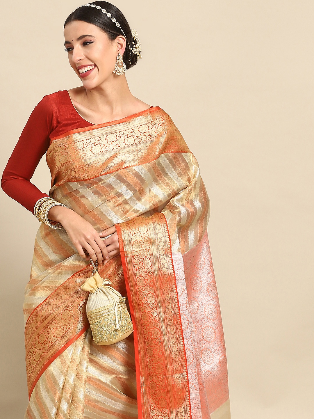 

Chhabra 555 Leheriya Zari Tissue Banarasi Saree, Gold