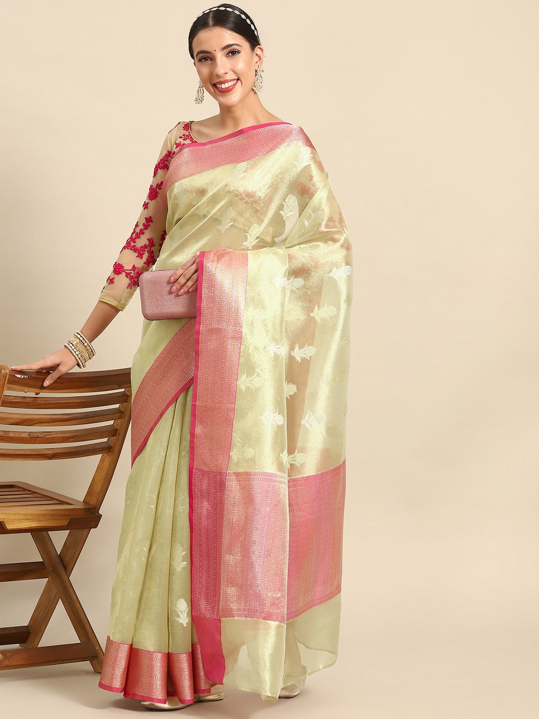 

Chhabra 555 Ethnic Motifs Zari Tissue Banarasi Saree, Gold
