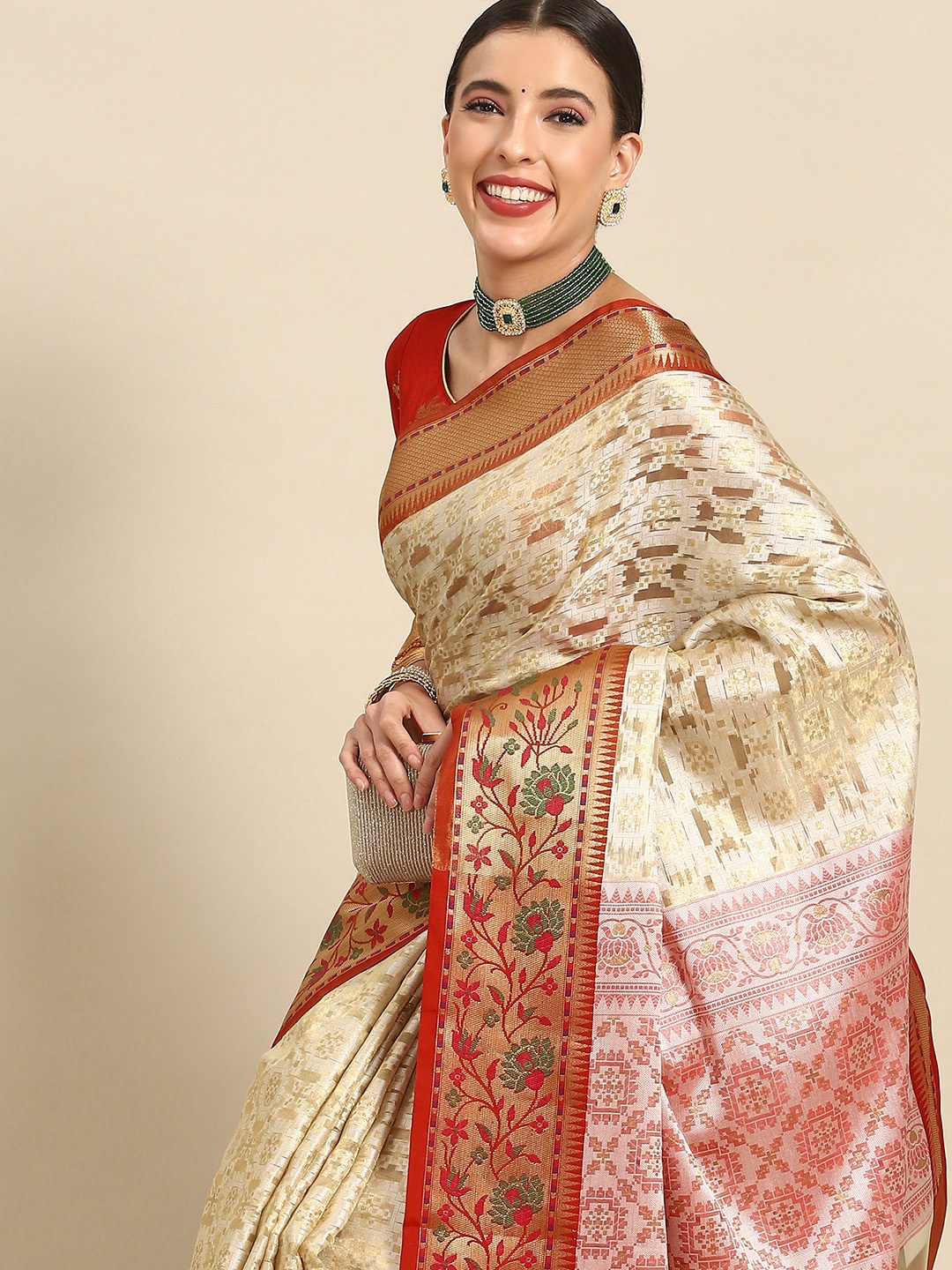 

Chhabra 555 Ethnic Motifs Zari Tissue Banarasi Saree, Cream