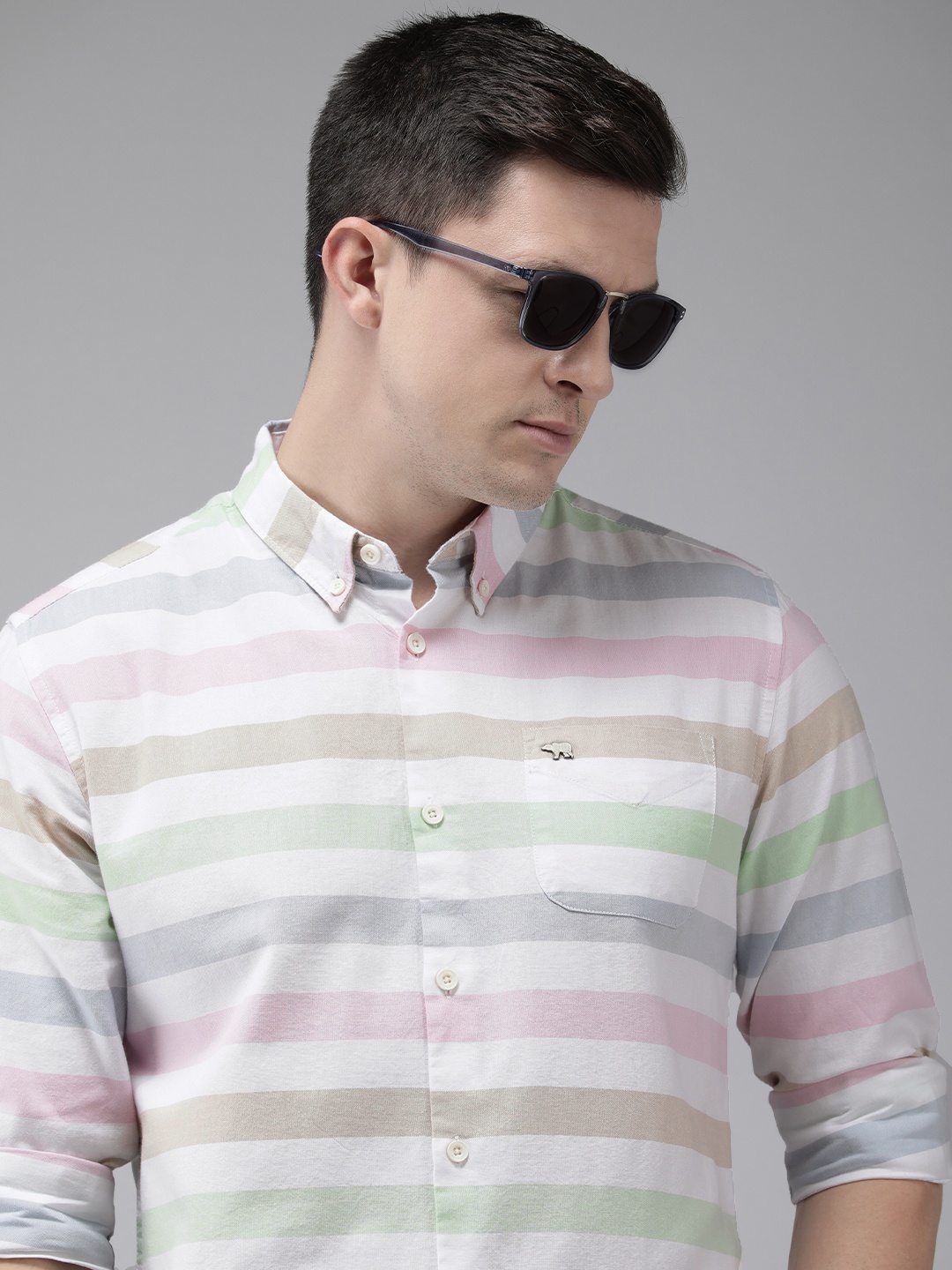 

THE BEAR HOUSE Men Multicoloured Pure Cotton Slim Fit Striped Casual Shirt, Multi