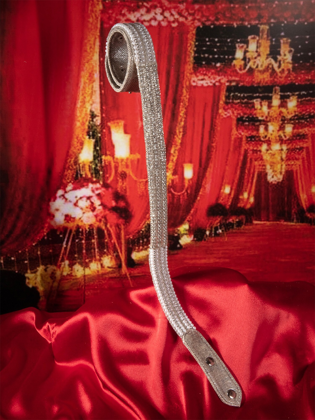 

D'oro Women Silver & White Embellished Waist Belt