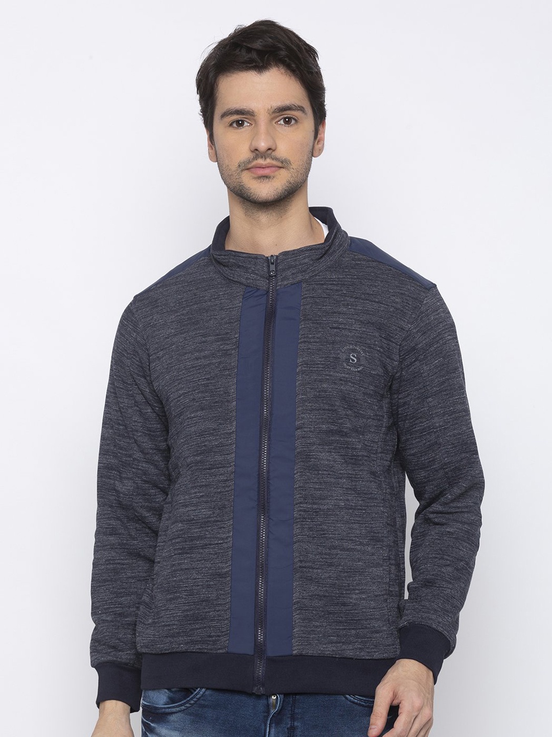 

Status Quo Men Navy Blue Mock Collar Sweatshirt