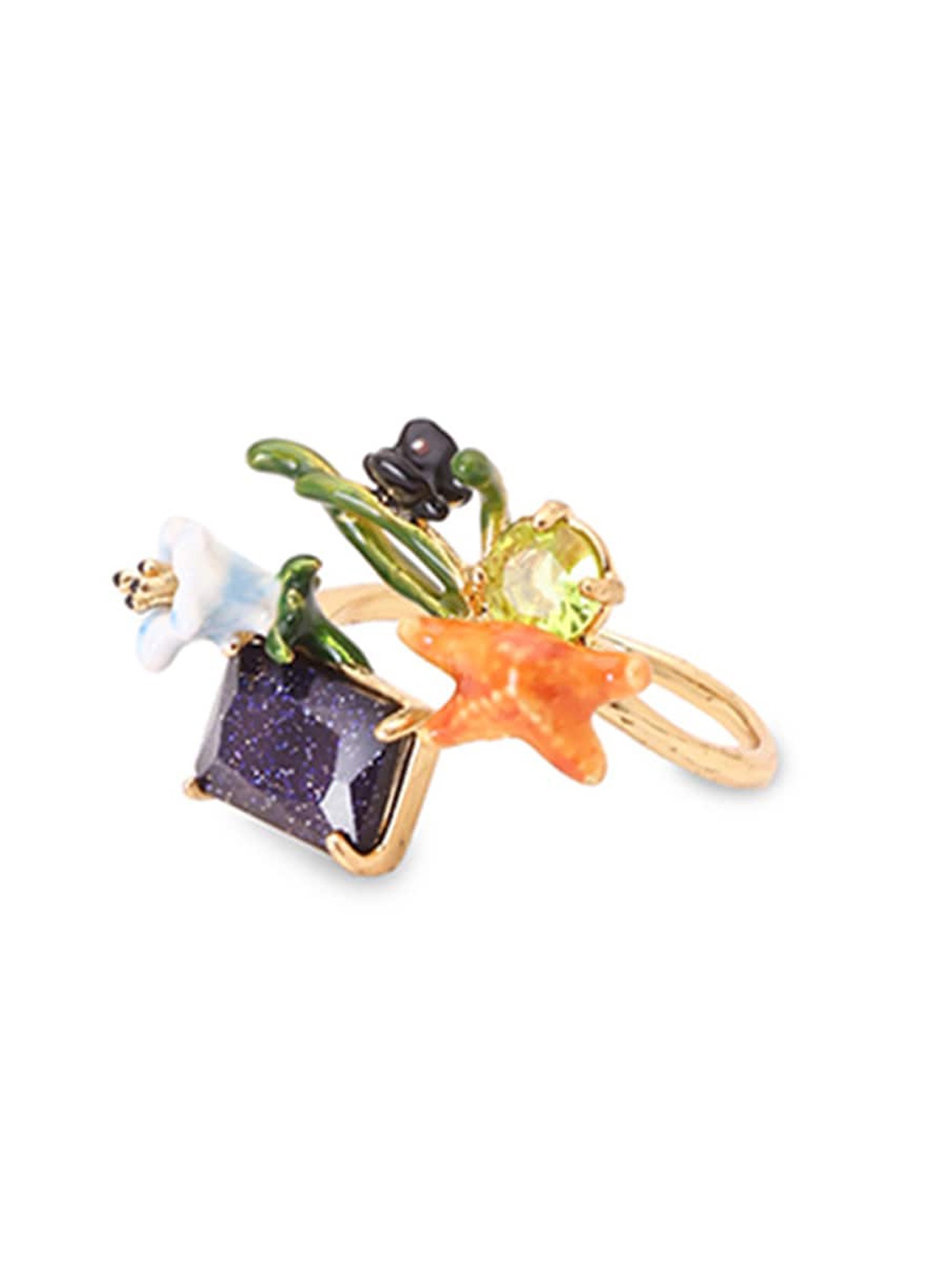 

BrashBug Gold-Plated Stone Studded Floral Finger Ring