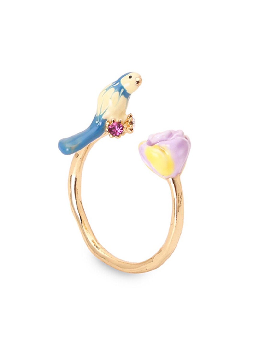 

BrashBug Gold-Plated Purple & Blue Floral Adjustable Finger Ring