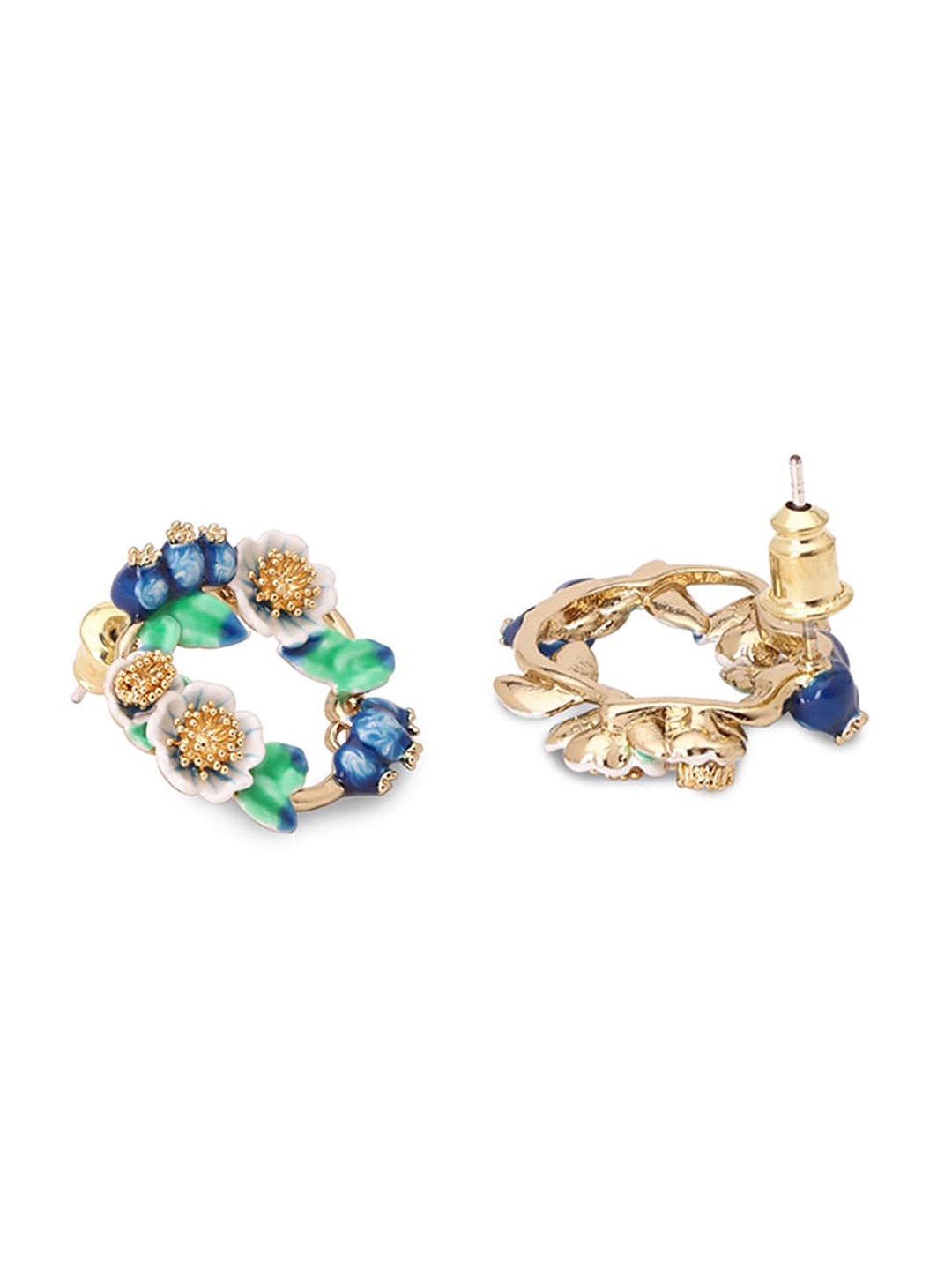

BrashBug Gold-Plated & Blue Floral Studs Earrings