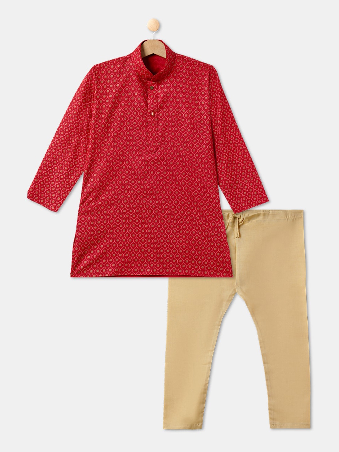 

R&B Boys Red Printed Pure Cotton Kurta with Pyjamas