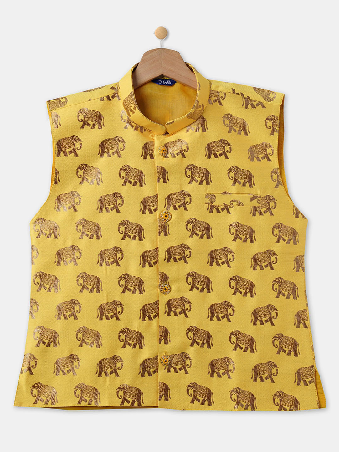 

R&B Boys Ethnic Printed Pure Cotton Nehru Jacket, Yellow