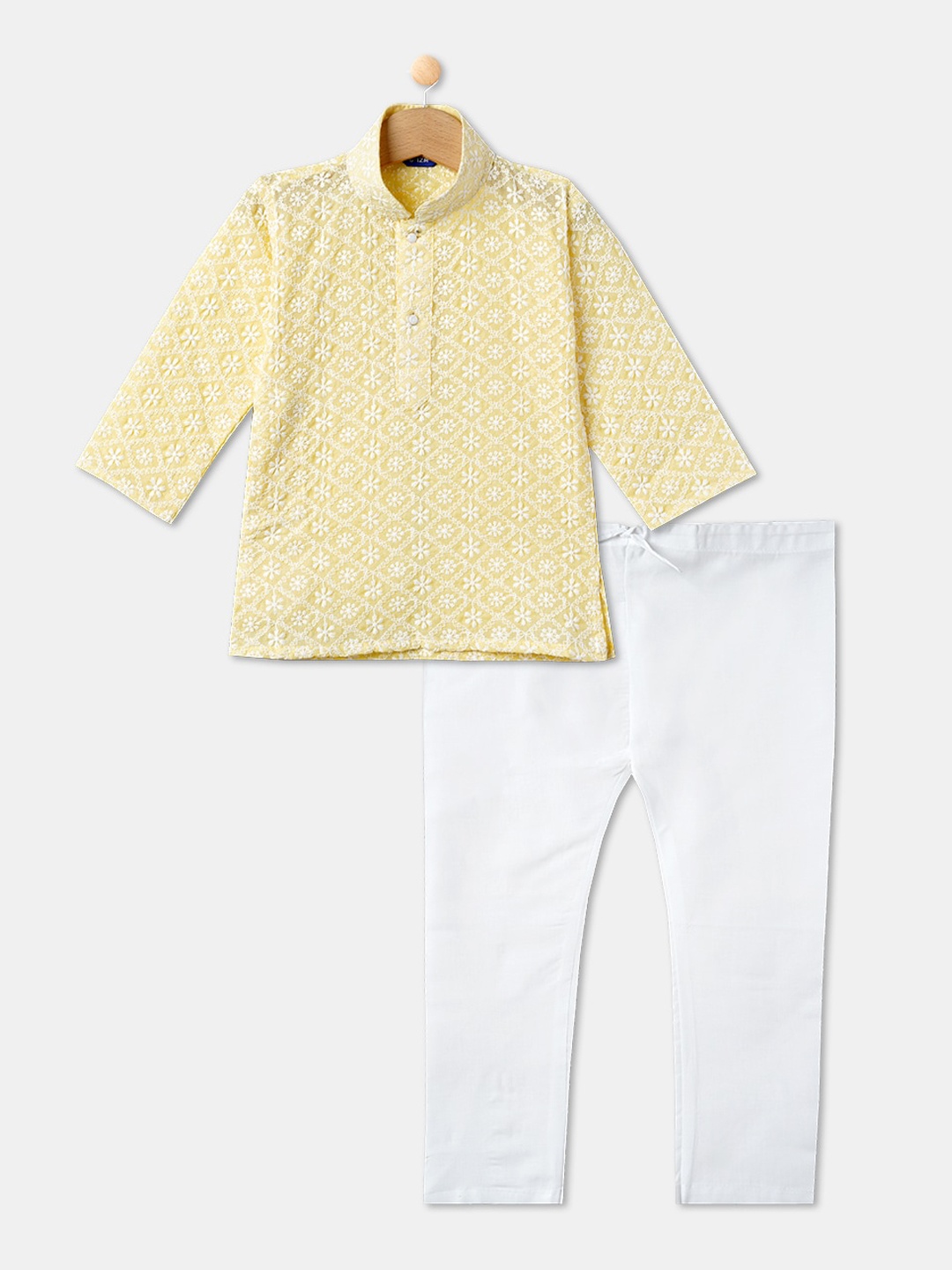 

R&B Boys Yellow Floral Embroidered Pure Cotton Kurta with Pyjamas