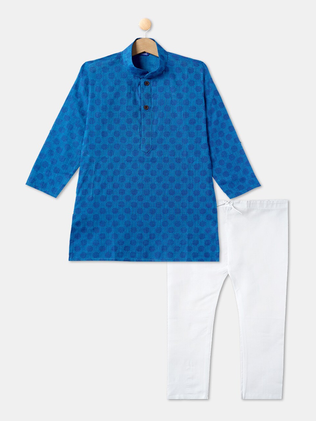 

R&B Boys Blue & White Printed Pure Cotton Kurta with Pyjamas