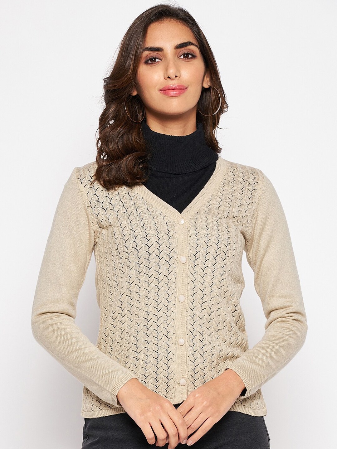 

Crozo By Cantabil Women Beige Acrylic Cardigan