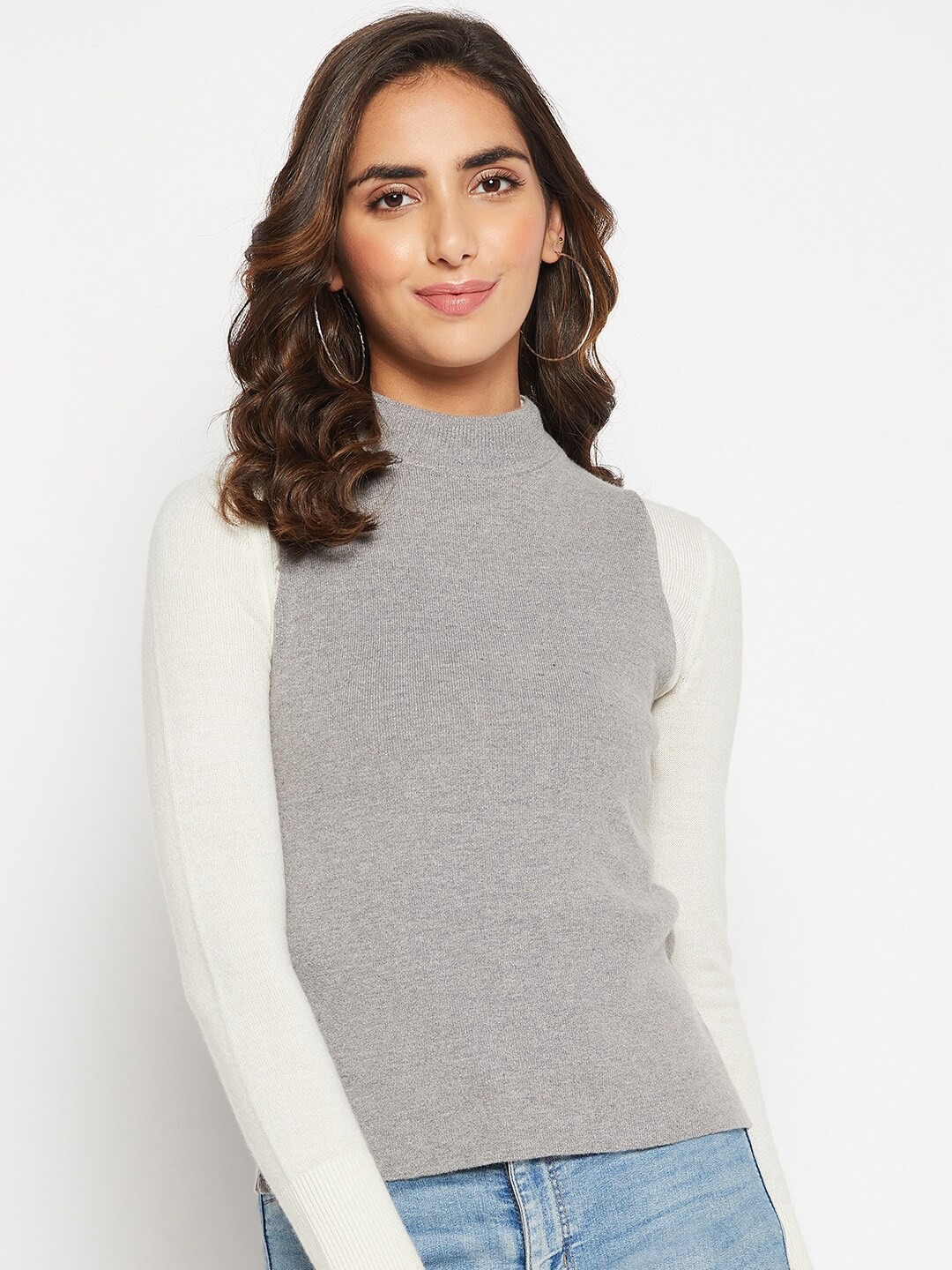 

Crozo By Cantabil Women Grey Wool Melange Pullover, Grey melange
