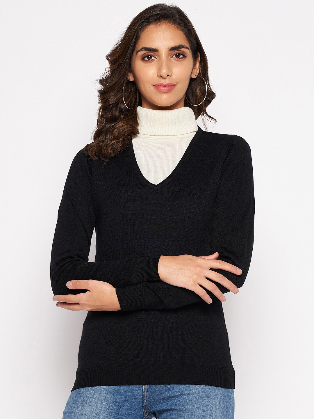 

Crozo By Cantabil Women Black Acrylic Pullover