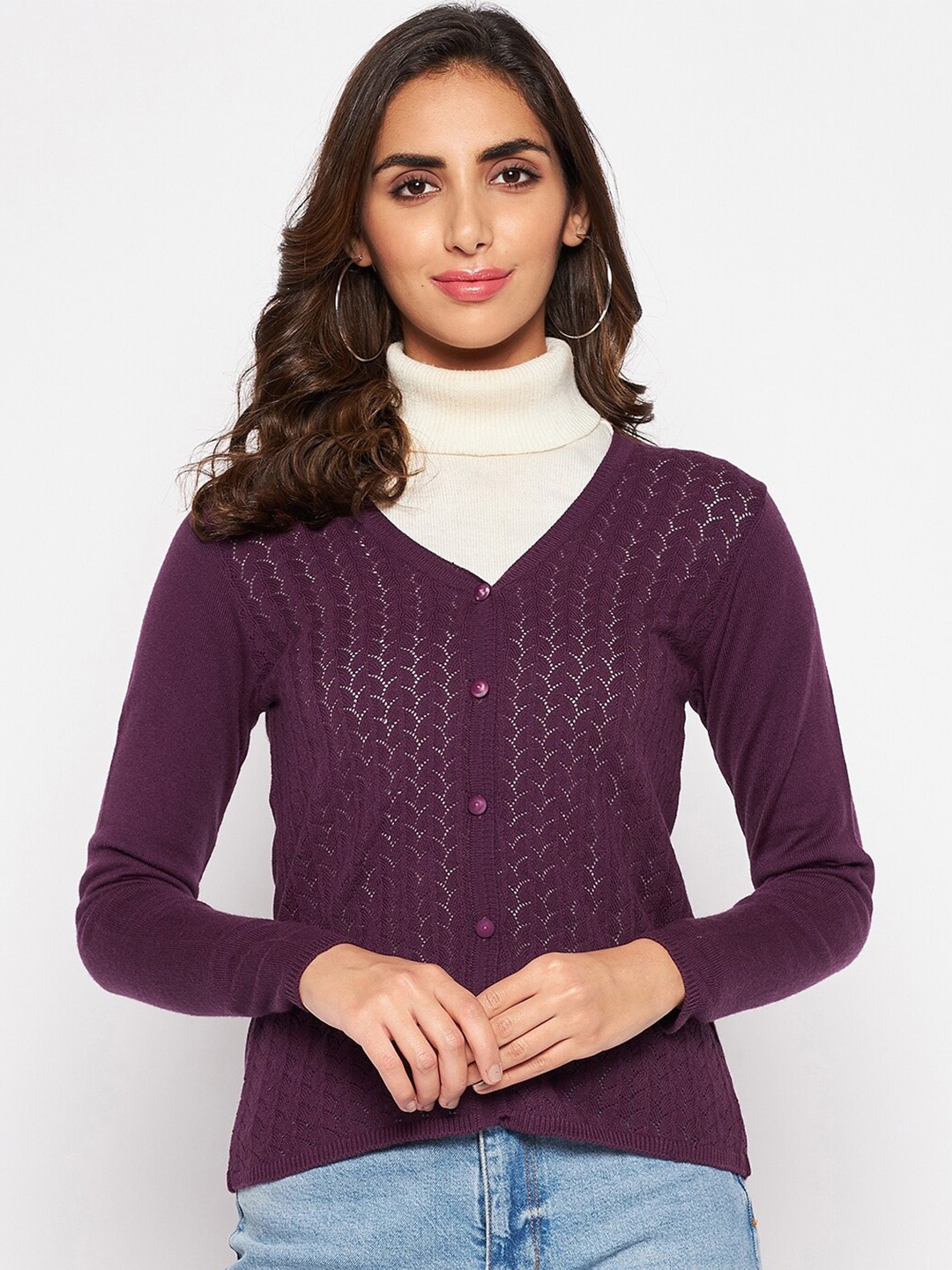 

Crozo By Cantabil Women Acrylic Purple Cardigan