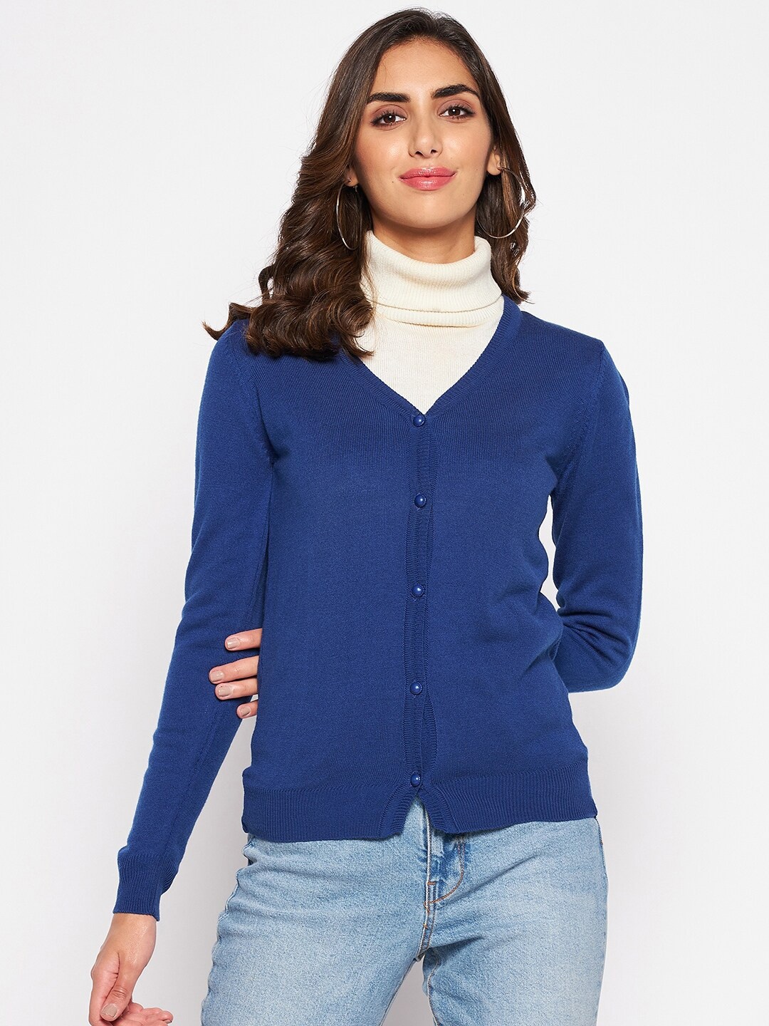 

Crozo By Cantabil Women Acrylic Blue Cardigan