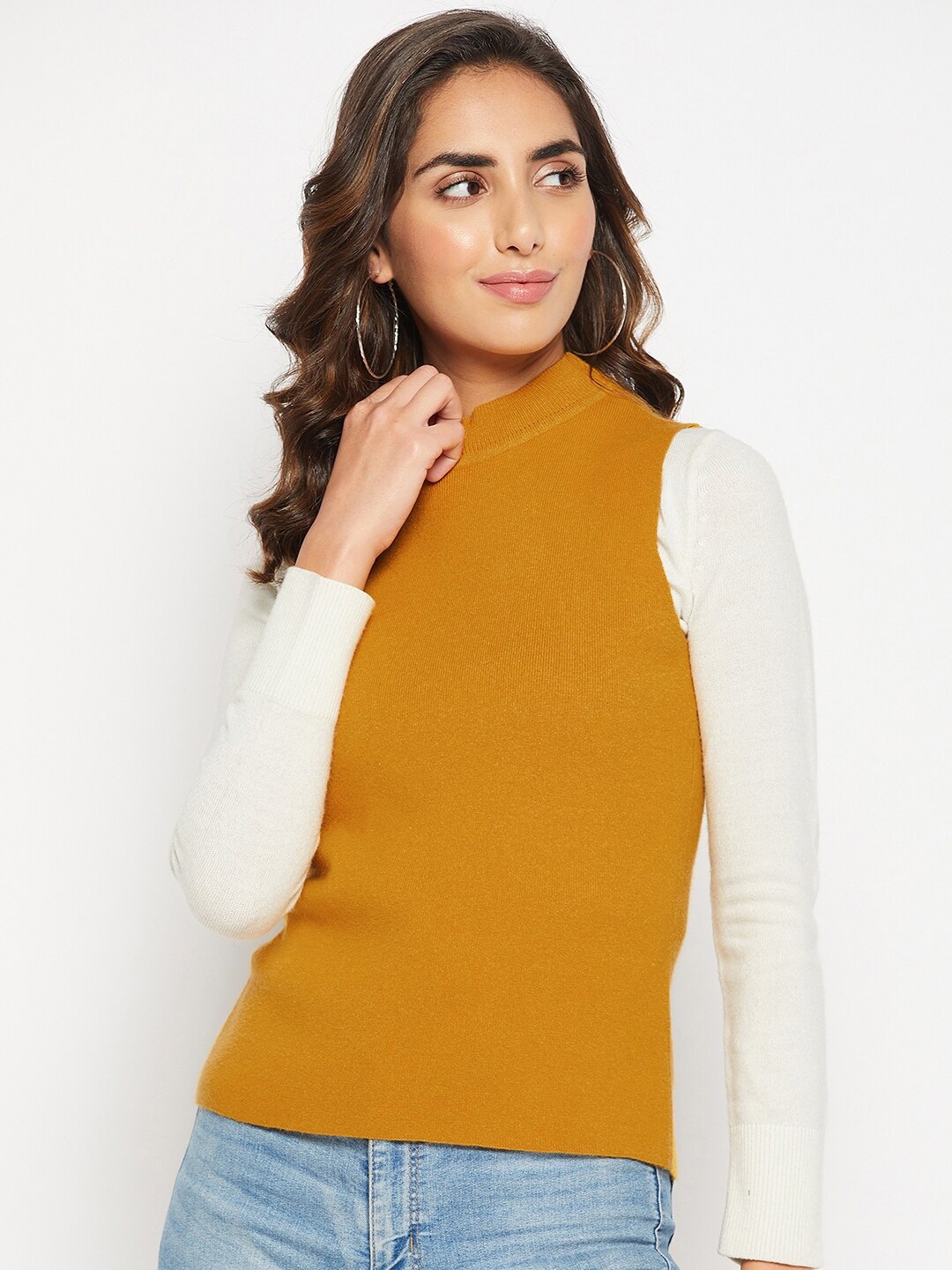 

Crozo By Cantabil Wool Women Mustard Sweater Vest